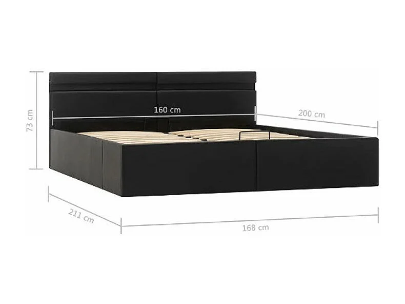 Lit coffre à LED simili cuir noir Rundi 160x200