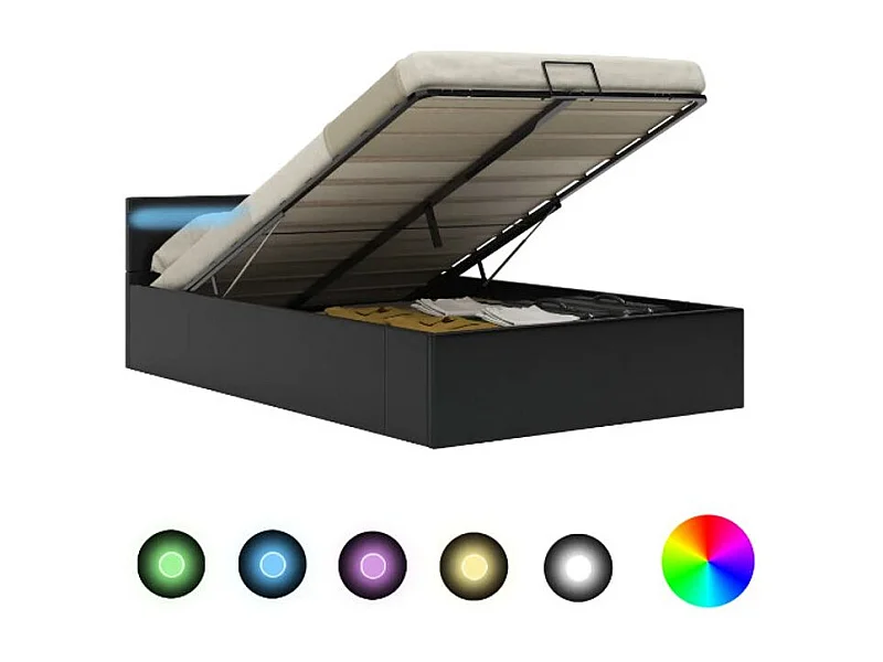 Lit coffre à LED simili cuir noir Rundi 160x200