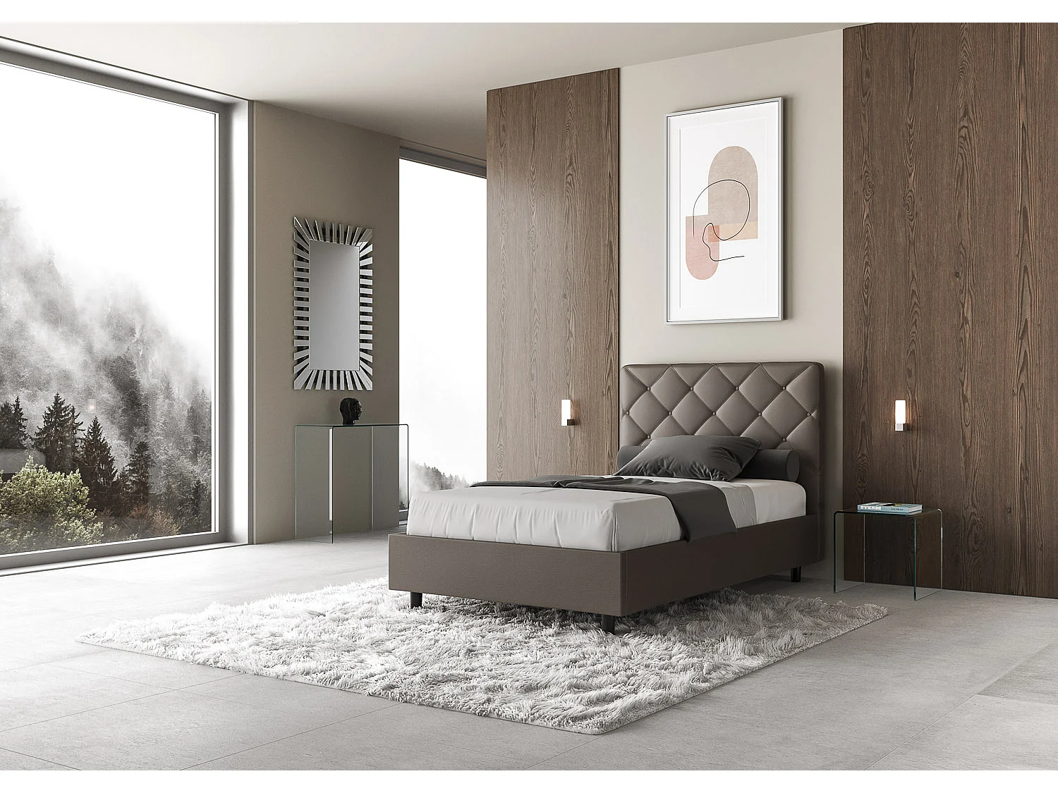 Lit adulte italien matelassé simili cuir Paryse-Couleur Marron-90x190