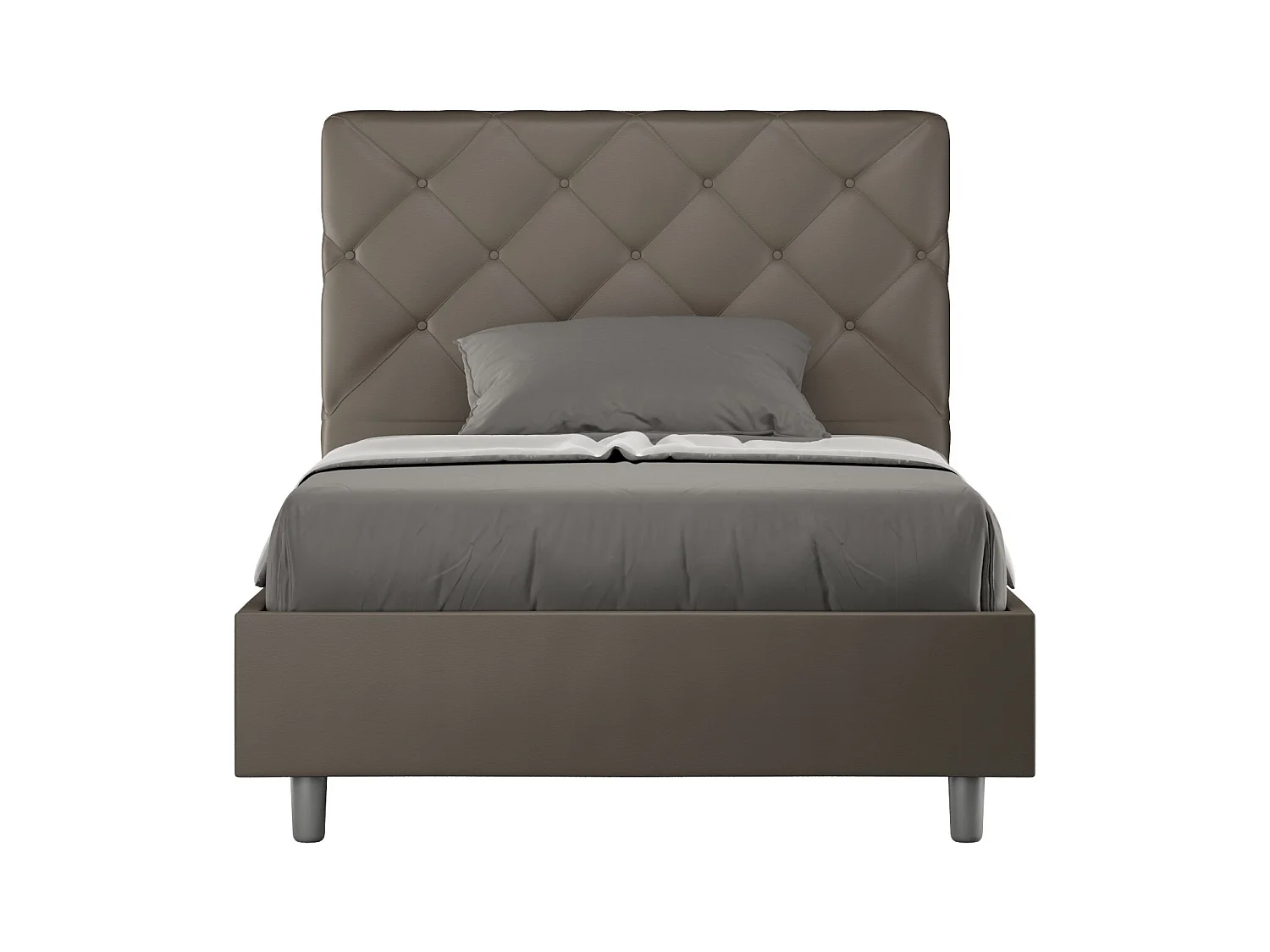 Lit adulte italien matelassé simili cuir Paryse-Couleur Marron-90x190-Option Avec coffre