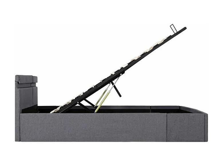 Lit coffre à LED tissu gris clair Rundo 160x200