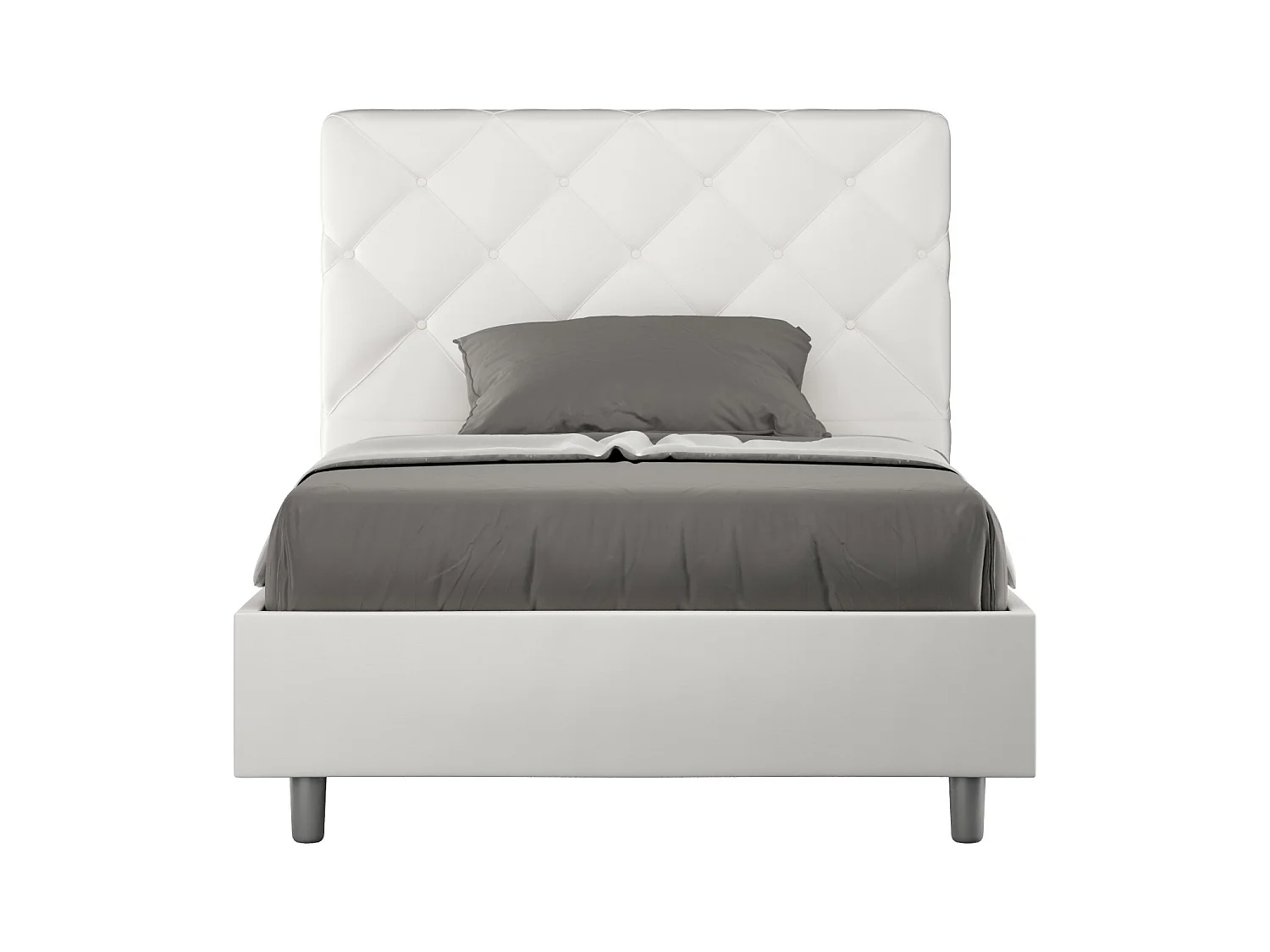 Italiaans bed voor volwassenen, gewatteerd in kunstleer Paryse-Kleur Wit-Slapen 90x190cm-Keuze Zonder boxspring