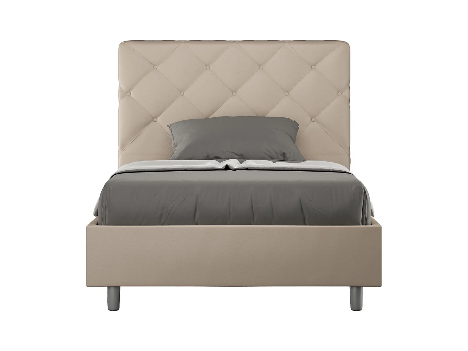 Lit adulte italien matelassé simili cuir Paryse-Couleur Beige clair-90x190