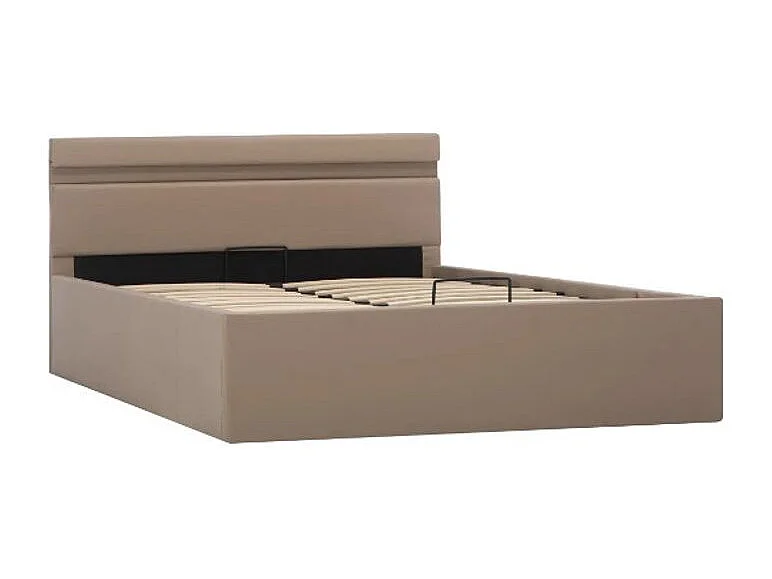 Lit coffre à LED simili cuir beige Rundi 140x200