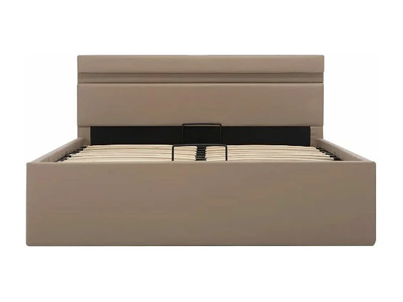 Lit coffre à LED simili cuir beige Rundi 140x200