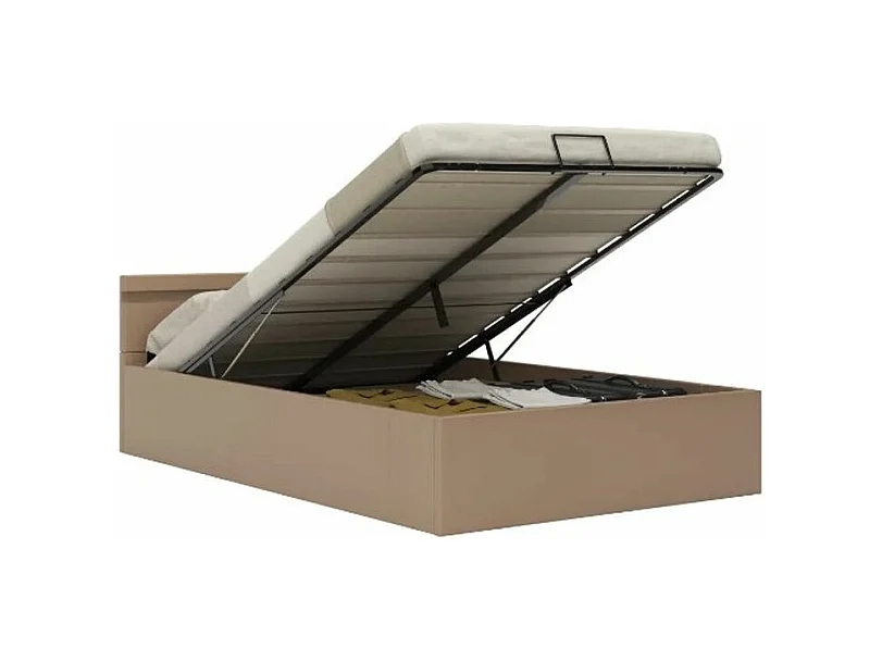 Lit coffre à LED simili cuir beige Rundi 140x200