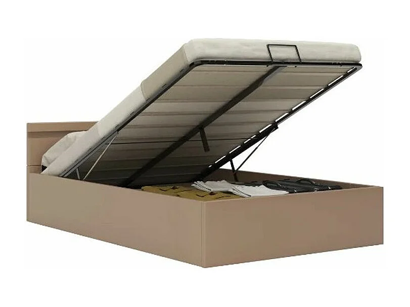 Lit coffre à LED simili cuir beige Rundi 140x200