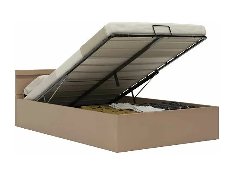 Lit coffre à LED simili cuir beige Rundi 140x200