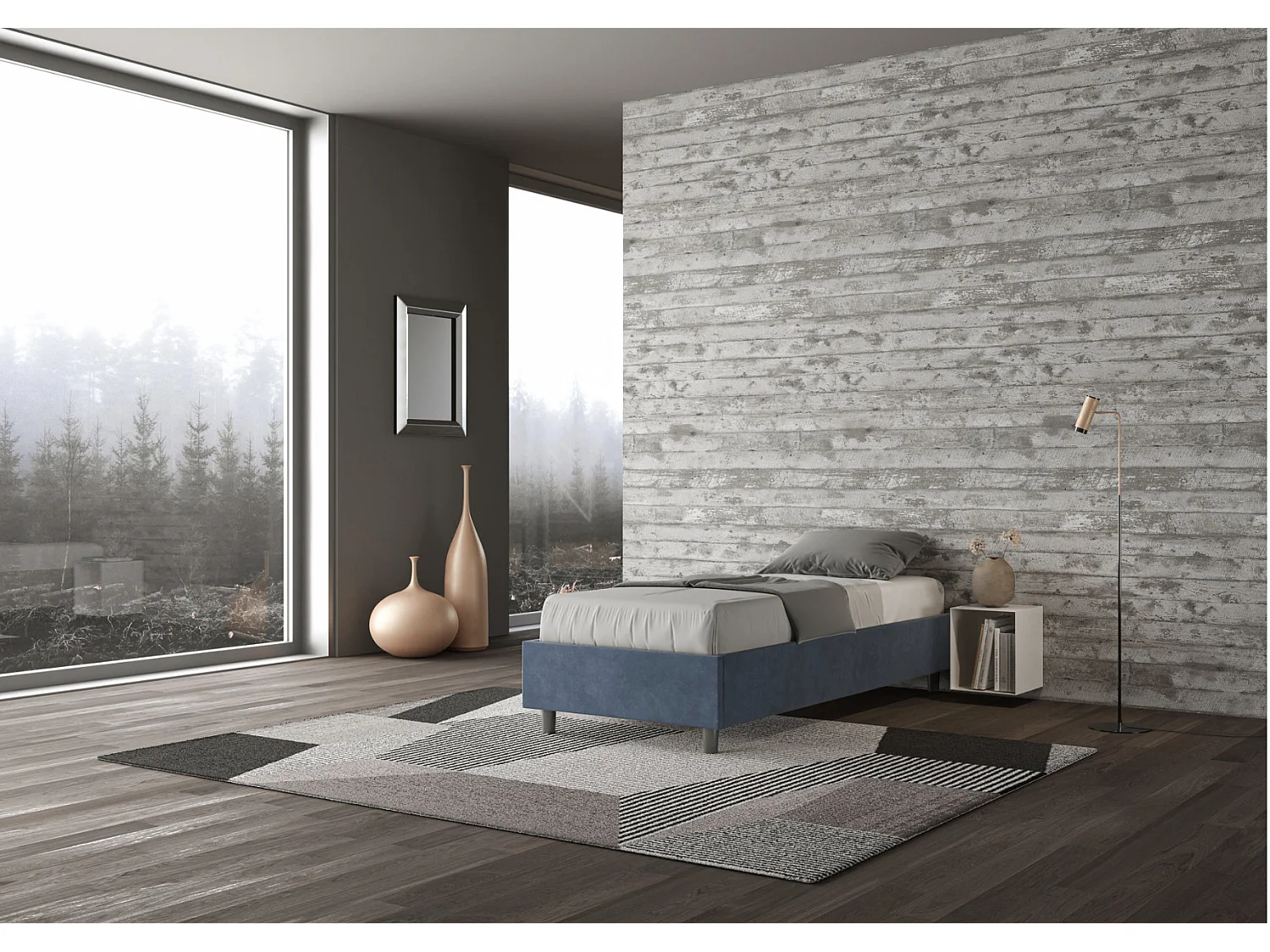 Avika modern microvezelbedframe-Kleur Donkerblauw-Slapen 90x190cm-Keuze Met boxspring