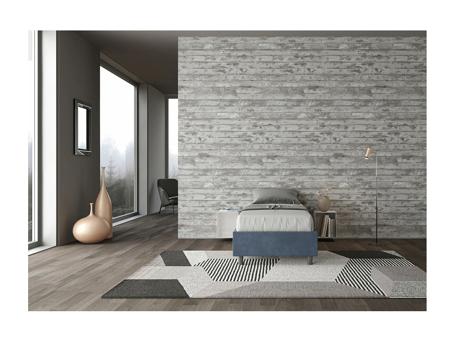 Cadre de lit moderne microfibre Avika-Couleur Bleu foncé-90x190-Option Avec sommier