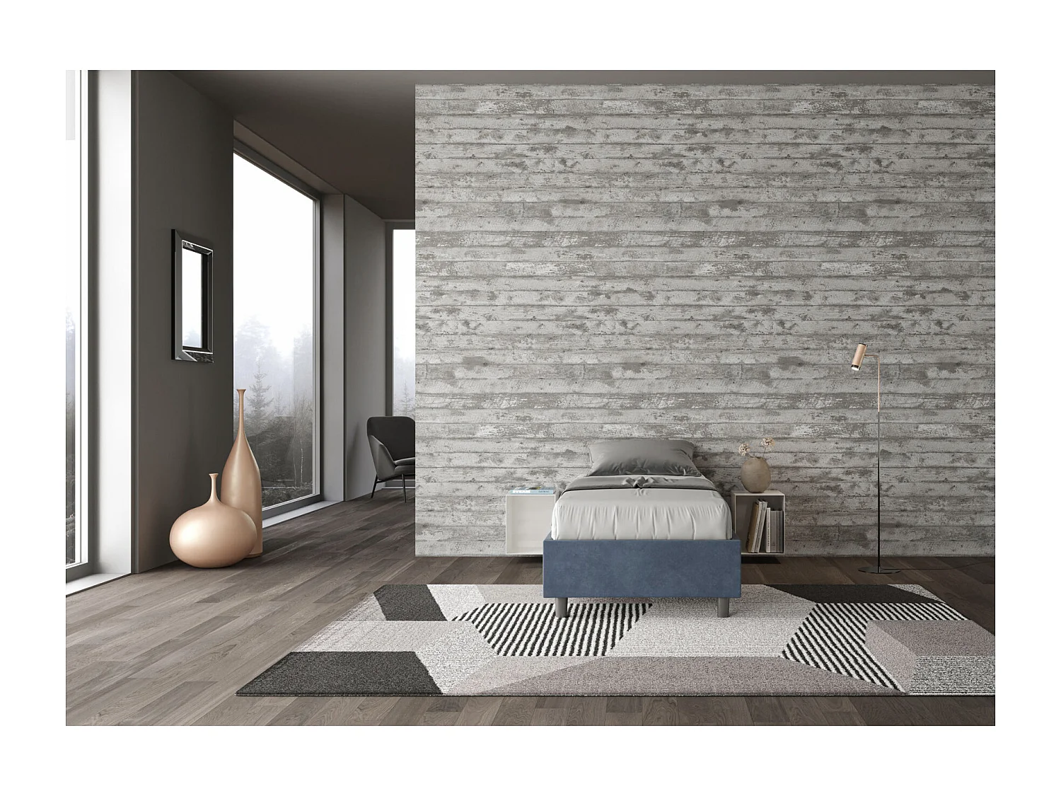 Letto Sommier senza rete imbottito 90x190 microfibra blu Azelia