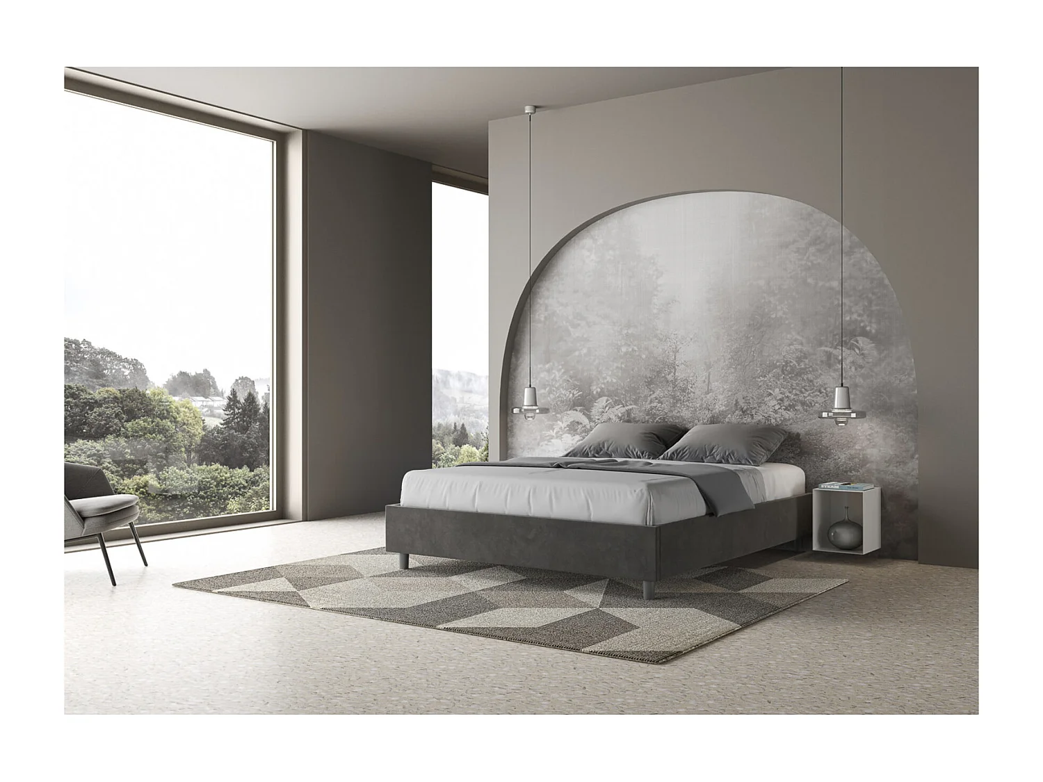 Letto Sommier senza rete imbottito 90x190 microfibra blu Azelia