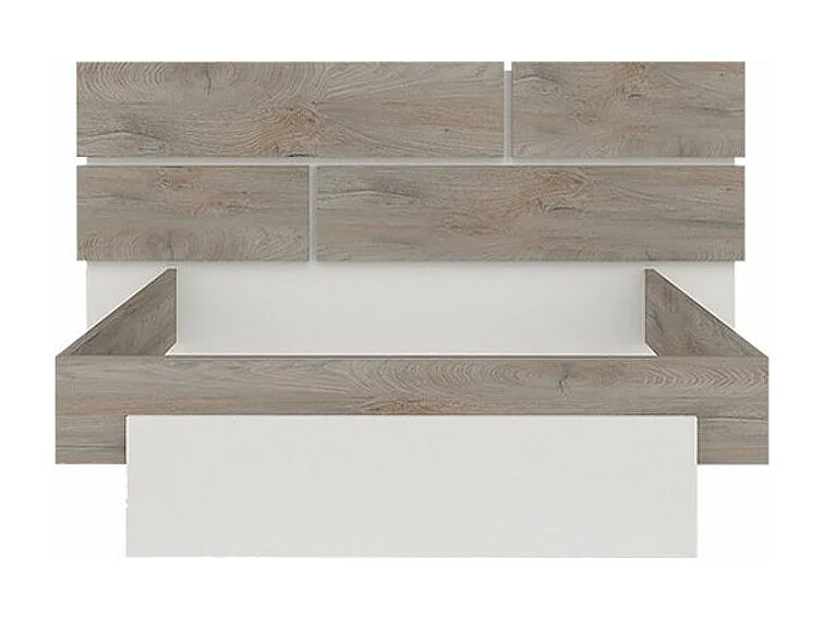 Lit laqué blanc et bois taupe grisé avec éclairage à tête de lit à effet graphique Kido 160x200