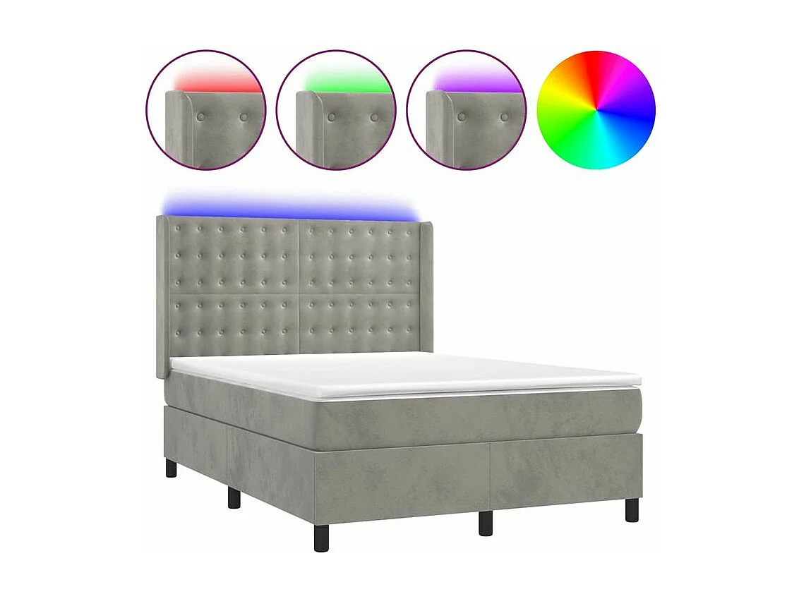 vidaXL Cama box spring colchón y LED terciopelo gris claro 140x200 cm
