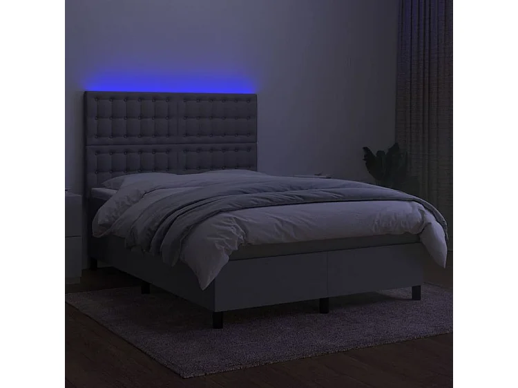 Sommier à lattes de lit et matelas et LED Gris clair 140x200
