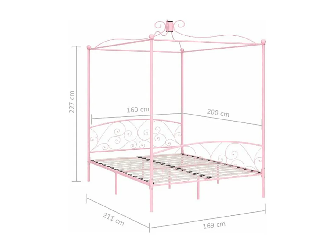 Lit à baldaquin métal rose Donkl 160x200