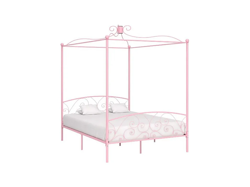 Lit à baldaquin métal rose Donkl 160x200