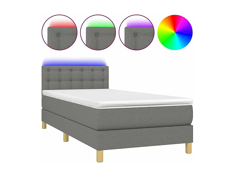 Sommier à lattes de lit avec matelas et LED Gris foncé 80x200