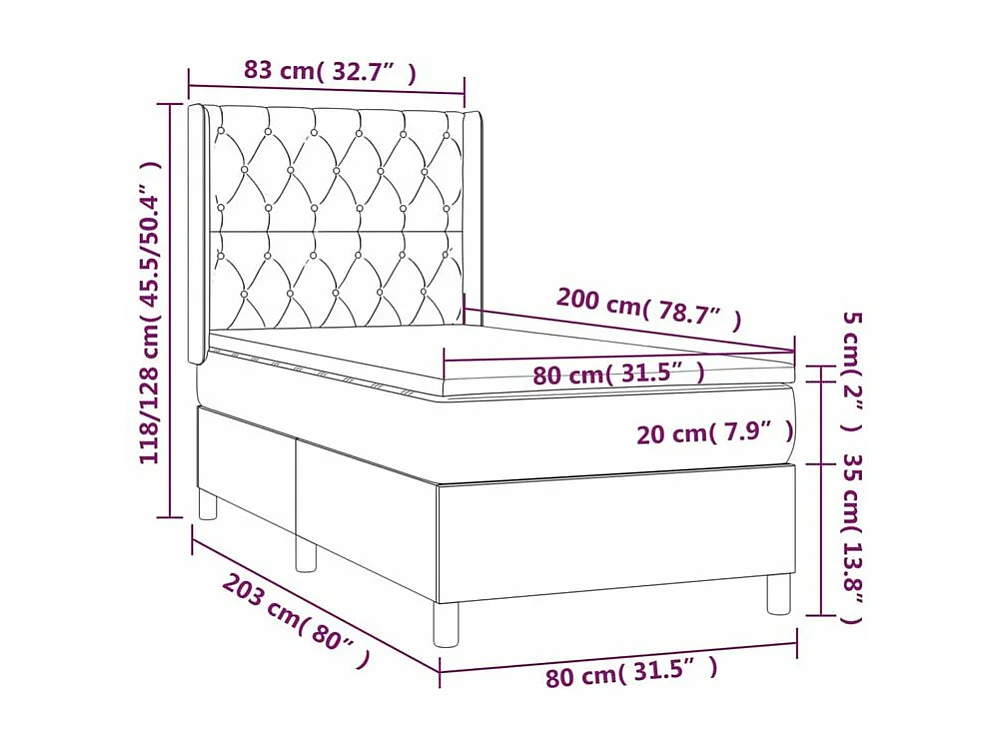vidaXL Cama box spring con colchón tela gris oscuro 80x200 cm