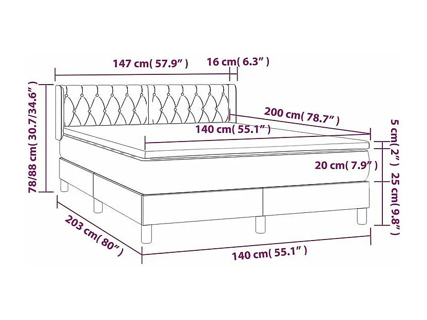 Sommier à lattes de lit avec matelas Gris foncé 140x200 Tissu
