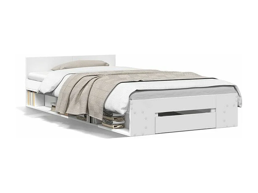 Cadre de lit avec tiroir blanc 100x200 bois d'ingénierie