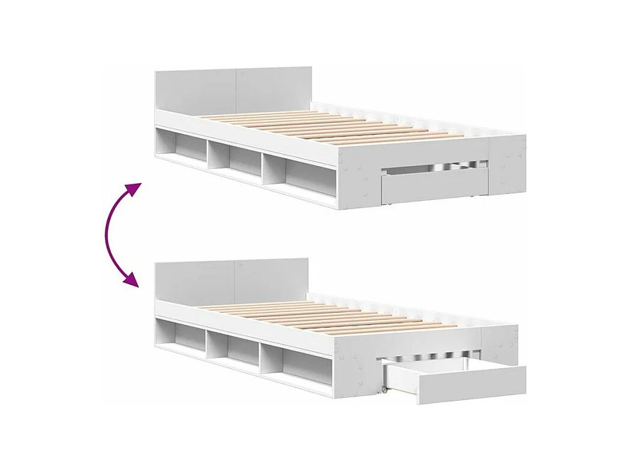Cadre de lit avec tiroir blanc 100x200 bois d'ingénierie