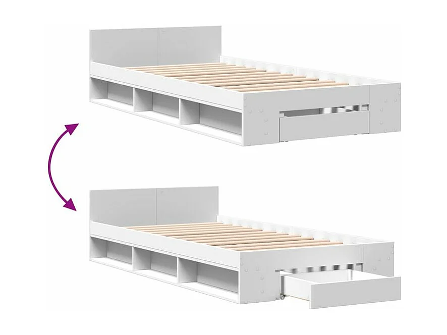 Cadre de lit avec tiroir blanc 100x200 bois d'ingénierie
