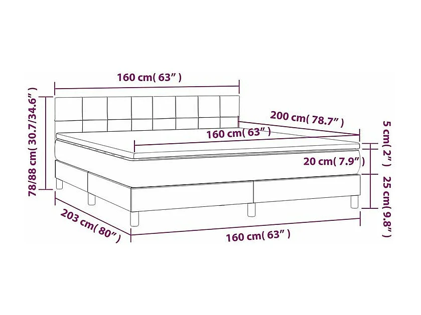 Sommier à lattes de lit avec matelas Gris foncé 160x200 Tissu