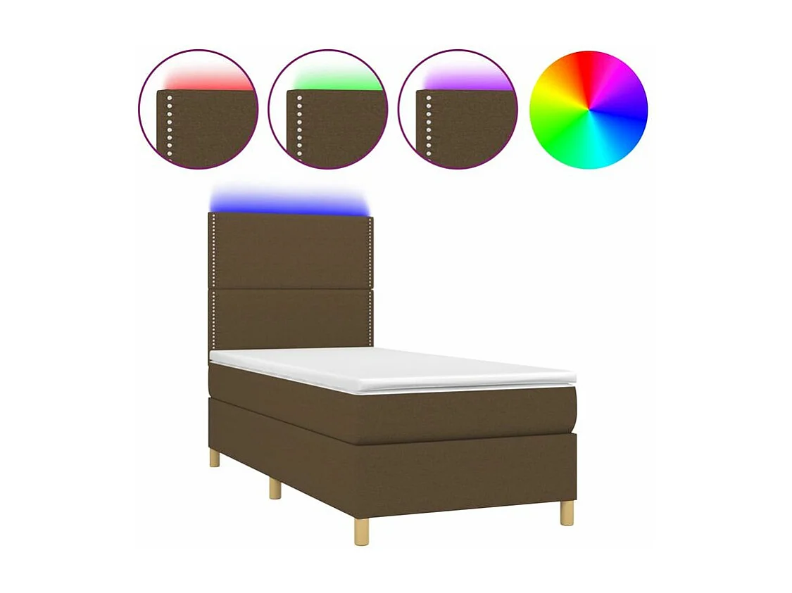 Sommier à lattes de lit et matelas et LED Marron foncé 90x200