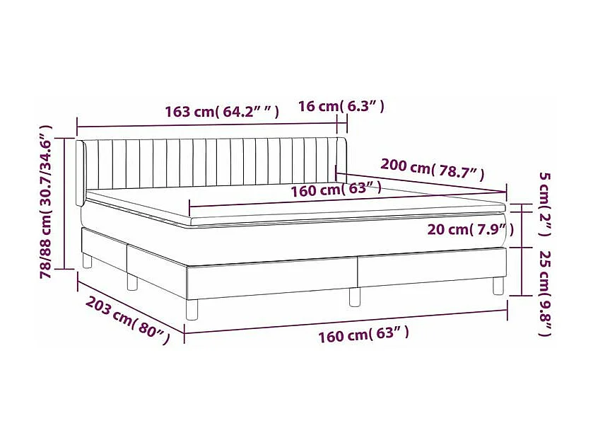 Sommier à lattes de lit avec matelas Gris foncé 160x200 Tissu