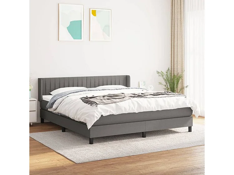 Sommier à lattes de lit avec matelas Gris foncé 160x200 Tissu