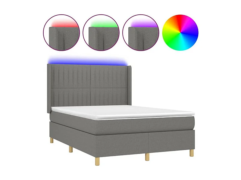 Sommier à lattes de lit matelas LED Gris foncé 140x190 Tissu