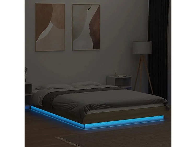 Cadre de lit avec lumières LED chêne sonoma 140x190
