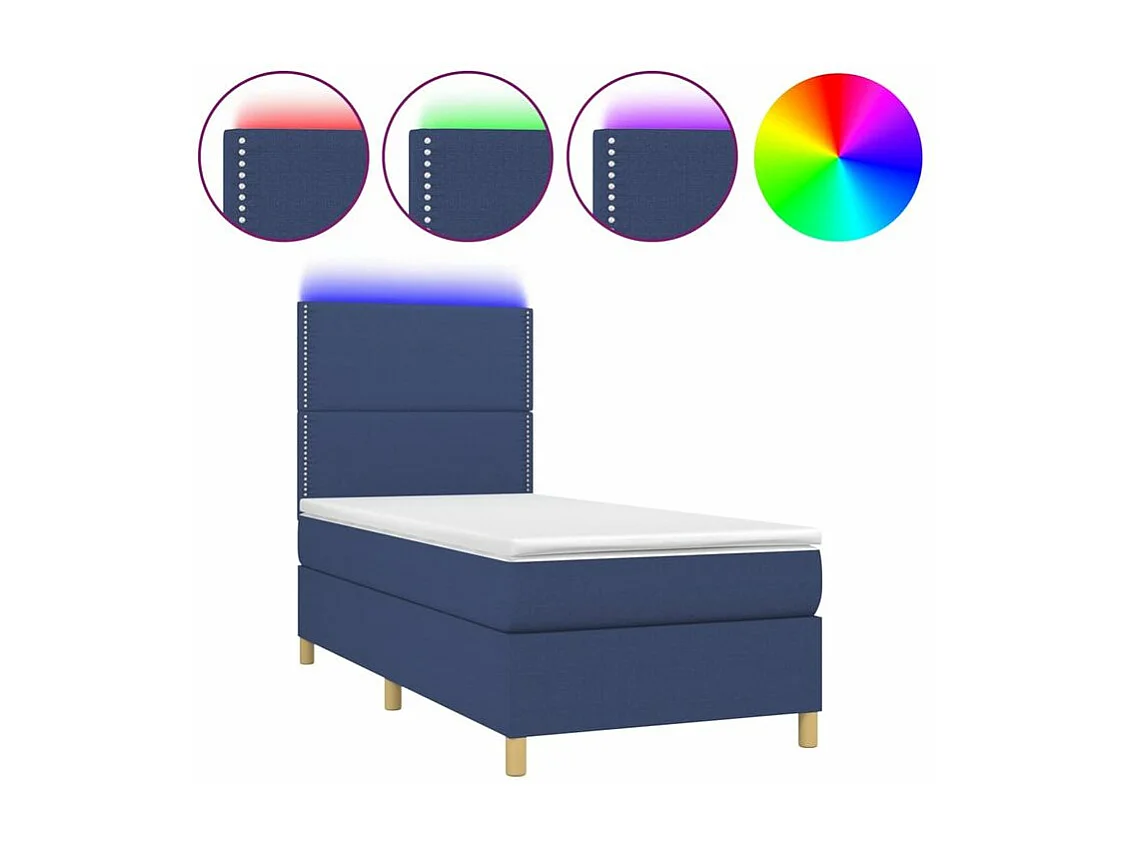 Sommier à lattes de lit avec matelas et LED Bleu 80x200 Tissu