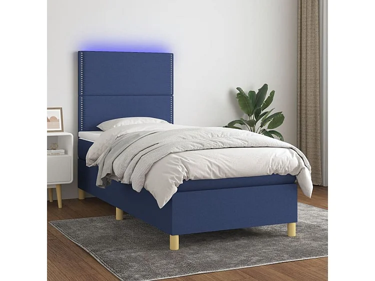 Sommier à lattes de lit avec matelas et LED Bleu 80x200 Tissu
