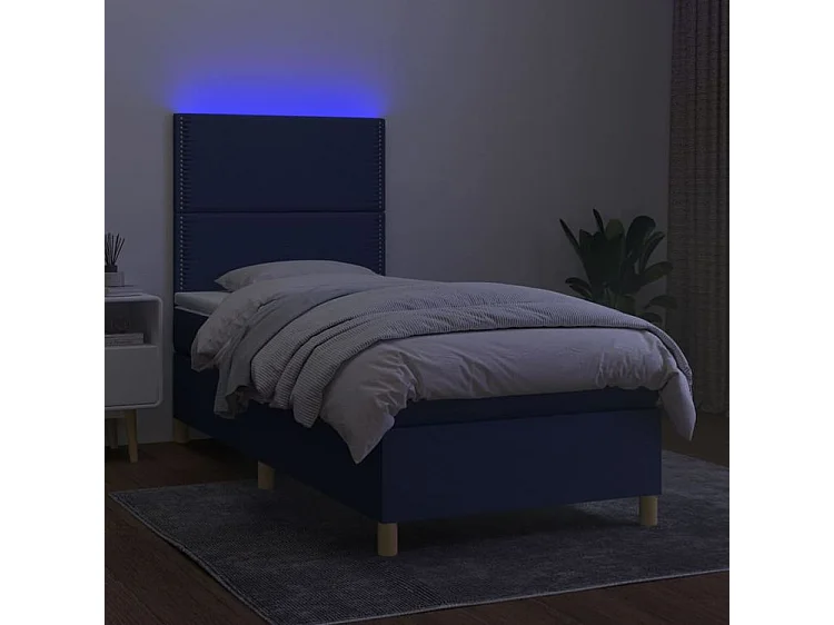 Sommier à lattes de lit avec matelas et LED Bleu 80x200 Tissu