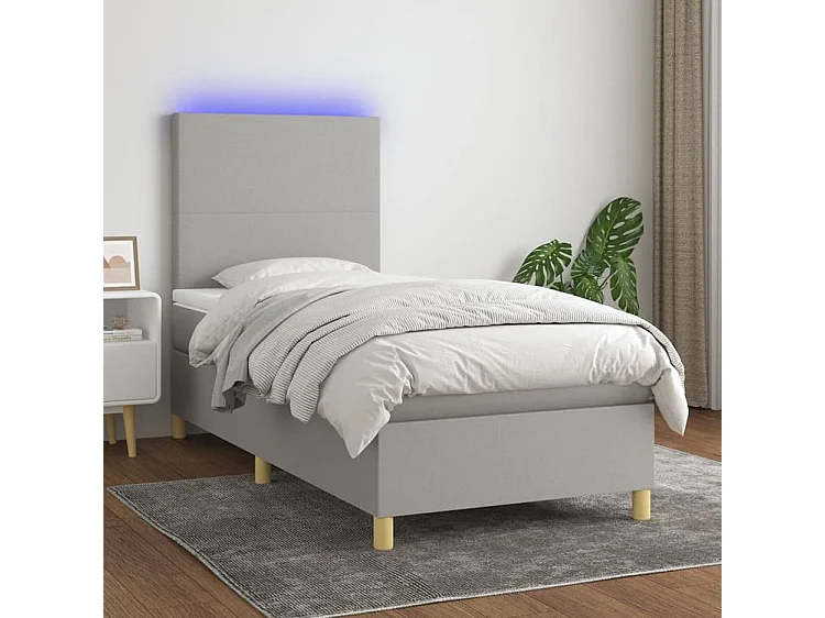 Sommier à lattes de lit avec matelas et LED Gris clair 80x200