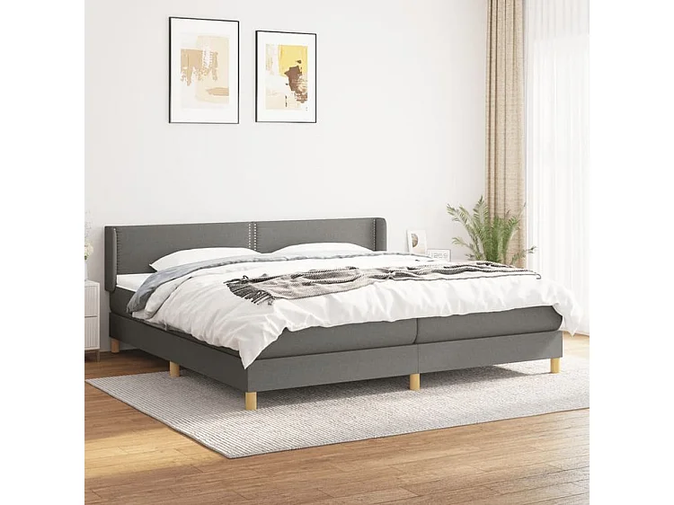 Sommier à lattes de lit avec matelas Gris foncé 200x200 Tissu