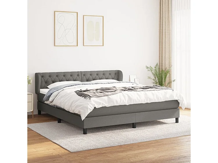 Sommier à lattes de lit avec matelas Gris foncé 160x200 Tissu