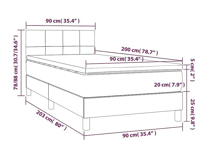 Sommier à lattes de lit avec matelas Noir 90x200 Velours