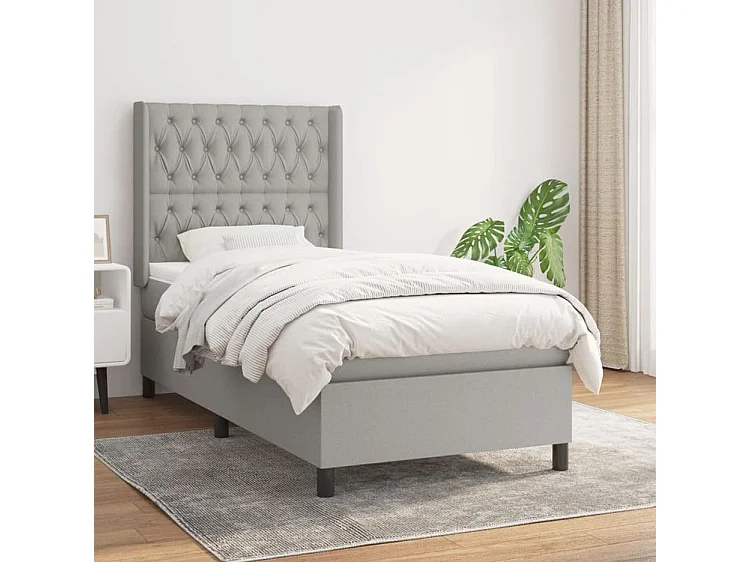 Sommier à lattes de lit avec matelas Gris clair 90x200 Tissu