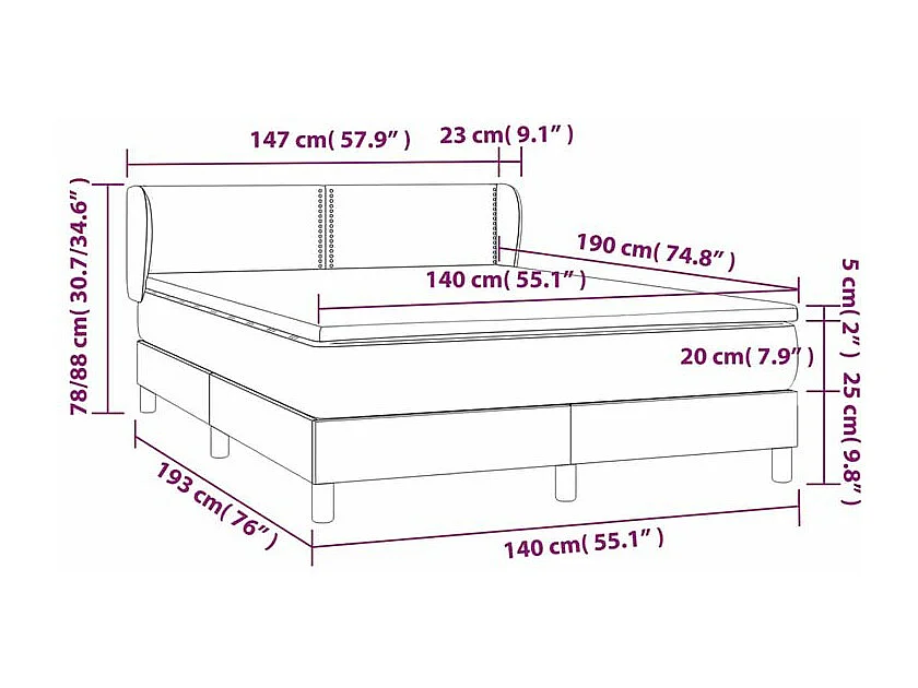 Sommier à lattes de lit et matelas Gris foncé 140x190 Velours