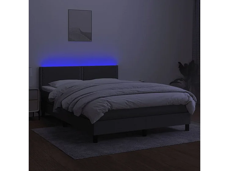 Sommier à lattes de lit et matelas et LED Gris foncé 140x200