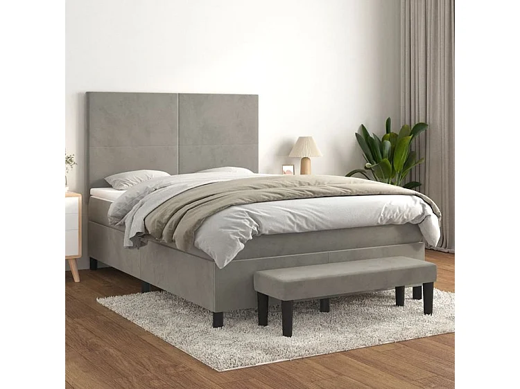 Sommier à lattes de lit et matelas Gris clair 140x200 Velours
