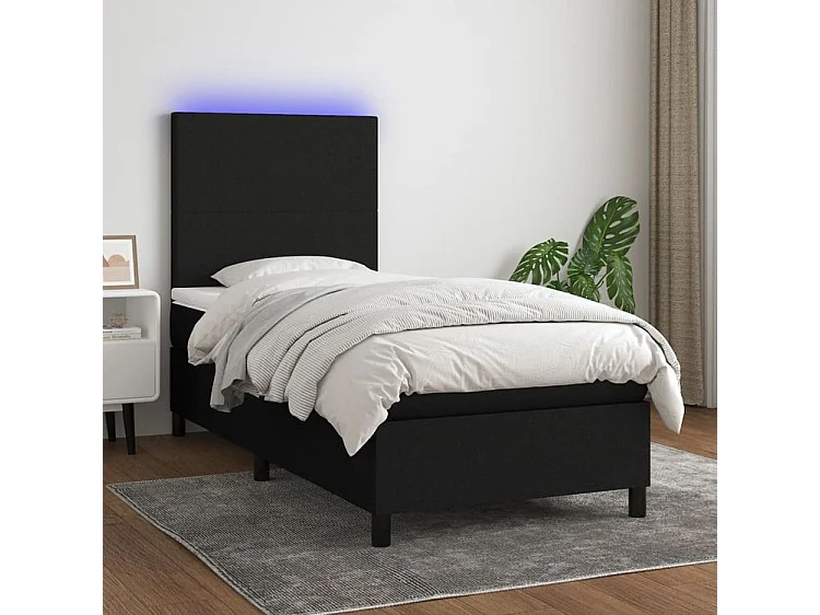 Sommier à lattes de lit avec matelas et LED Noir 90x200 Tissu