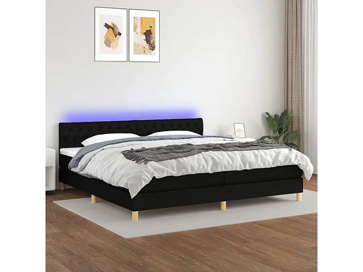 Sommier à lattes de lit et matelas et LED Noir 200x200 Tissu