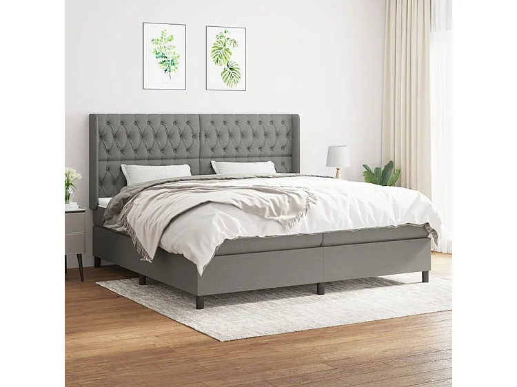 Sommier à lattes de lit avec matelas Gris foncé 200x200 Tissu