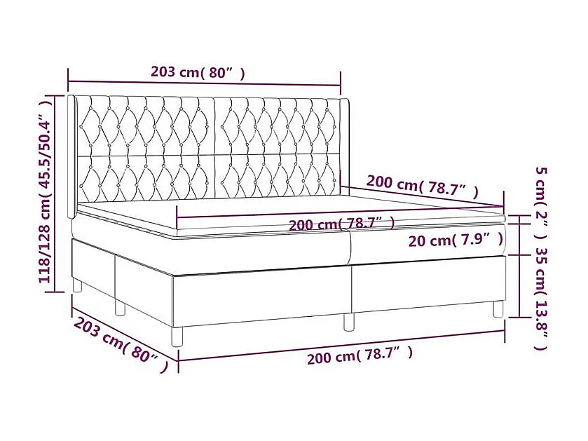 Sommier à lattes de lit avec matelas Gris foncé 200x200 Tissu