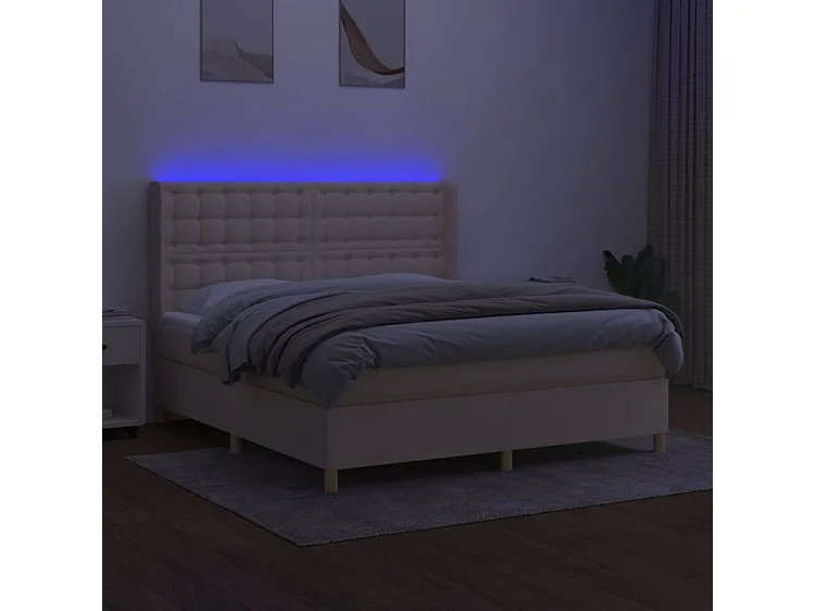 Sommier à lattes de lit matelas et LED Crème 160x200 Tissu