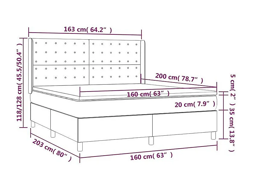 Sommier à lattes de lit matelas et LED Crème 160x200 Tissu
